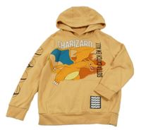 Světleoranžová mikina s Charizardem a kapucí - Pokémon