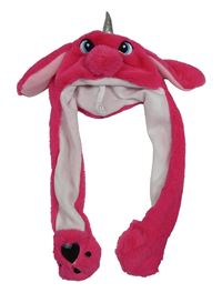 Tmavorůžová chlupatá čepice - jednorožec