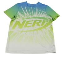 Modro-zeleno-bílé ombré sportovní tričko s nápisem - Nerf
