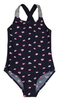 Tmavomodré jednodílné plavky se srdíčky Topolino