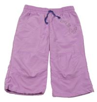 Levandulové šusťákové capri kalhoty s motýly