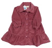 Nové - Vínové žebrované sametové propínací košilové šaty Zeeman