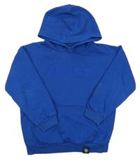 Safírová mikina s nápisem a kapucí