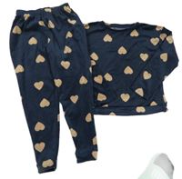 Tmavomodré plyšové pyžamo se srdíčky Nutmeg