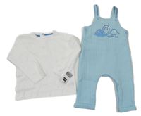 Nové - 2set - Bílé triko + modré žebrované laclové tepláky s dinosaury Dunnes