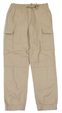 Béžové plátěné cargo cuff kalhoty s úpletovým pasem H&M