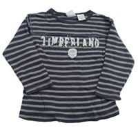 Tmavošedo-šedé pruhované žebrované triko s nápisem Timberland