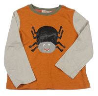 Oranžovo-šedé pyžamové triko s pavoukem 