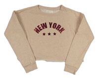 Pudrová melírovaná crop mikina s nápisem H&M