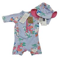 2 set - Světlemodrý květovaný UV overal + UV kšiltovka Joules