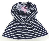 Tmavomodro-bílé pruhované šaty s nápisem H&M