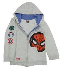 Šedá melírovaná propínací mikina se Spidermanem a kapucí George