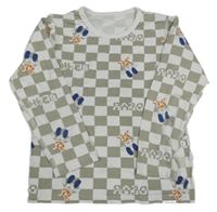 Bílo-šedé kostkované pyžamové triko s obrázky 