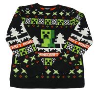 Černo-zeleno-bílý vzorovaný svetr s Minecraft