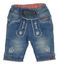 Modré crop rifle s výšivkami 