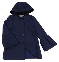 Tmavomodrý flaušový kabát s kapucí 