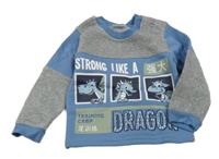 Šedo-modrá mikina s draky a nápisem 