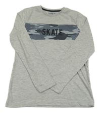 Šedé melírované triko s army pruhem a nápisem C&A