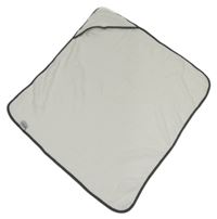 Bílá chlupatá deka s šedým lemem a kapucí 