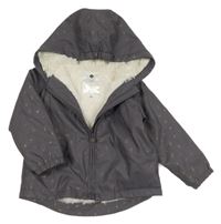 Tmavošedá nepromokavá zateplená bunda s kapucí 