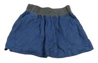 Modrá sukně s tmavošedým pasem a kapsami 