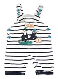 Bílo-tmavomodré pruhované laclové kraťasy s autem Topomini