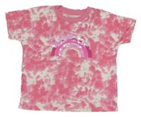 Růžovo-bílé batikované tričko s duhou z flitrů Nutmeg