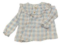 Bílo-modro-světlerůžová kostkovaná halenka s volánkem H&M