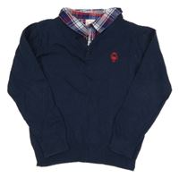 Tmavomodrý lehký svetr s košilovým límečkem Urban