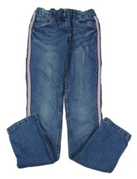 Modré skinny rifle s růžovým pruhem Alive