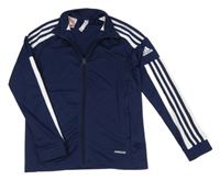 Tmavomodrá sportovní funkční propínací mikina s pruhy a logem Adidas