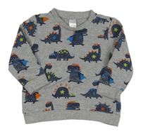Šedá mikina s tmavomodrými dinosaury C&A