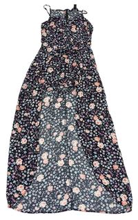 Černý květovaný lehký kraťasový overal s maxi sukní New Look