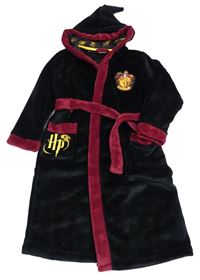 Černo-vínový plyšový župan s nášivkou - Harry Potter a kapucí character