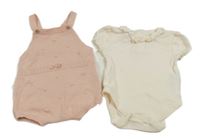 2set - Růžové pletené laclové kraťasy s 3D puntíky + bílé body s volánky Primark