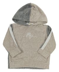 Béžovo-šedá sametová mikina s nápisem a kapucí zn. River Island