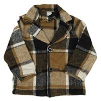 Hnědo-černo-bílá kostkovaná košilová bunda Shein