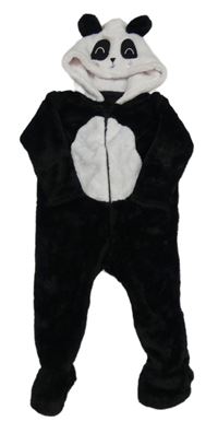 Černo-bílá plyšová kombinéza s kapucí - Panda Pep&Co