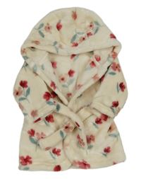 Smetanový květovaný plyšový župan s kapucí George