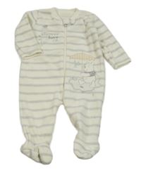 Bílo-šedý pruhovaný fleecový overal s Medvídkem Pú George