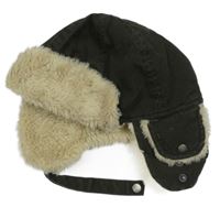 Khaki plátěná beranice s kožešinou H&M