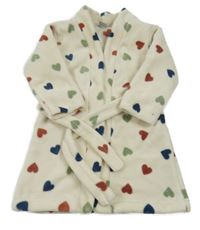 Smetanovo-barevný plyšový župan se srdíčky 