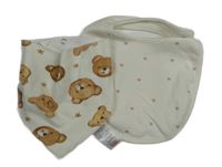 2set - Bílý bryndák se srdíčky + bílý slinták s medvídky 