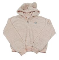 Světlerůžová plyšová crop mikina s kapucí s bambulemi River Island