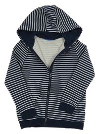 Tmavomodro-bílá pruhovaná propínací mikina s kapucí Lupilu