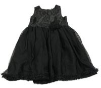 Černé slavnostní šaty s tylovou třpytivou sukní a 3D květem H&M