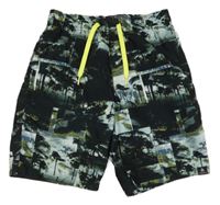 Černo-tmavozelené plážové kraťasy s palmami Firefly