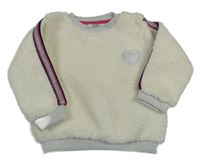 Smetanovo-barevná huňatá mikina s pruhy a srdcem Ergee