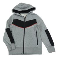 Šedo-černá propínací mikina s nápisem a kapucí C&A