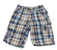 Světlemodro-bílo-oranžové kostkované plátěné kraťasy Kiki&Koko